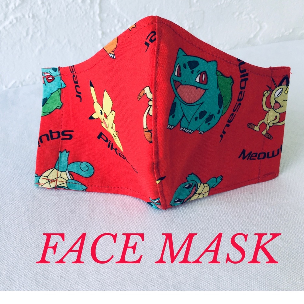 HAND CRAFTED FACE MASK YELLOW GREEN RED PIKACHU - Picture 4 of 5